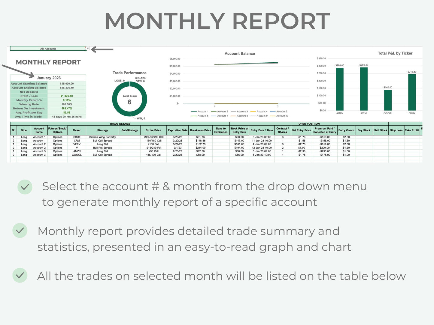 Options, Stocks & Futures Trading Journal | Multi-Account Trading Spreadsheet (Up to 10 Accounts)