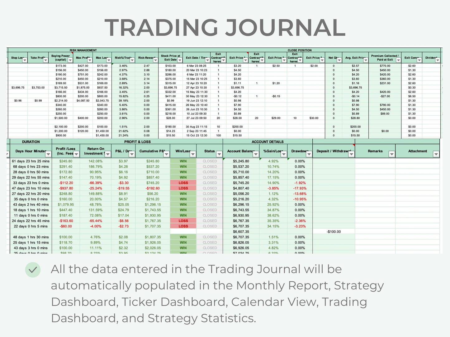 Options, Stocks & Futures Trading Journal | Multi-Account Trading Spreadsheet (Up to 10 Accounts)