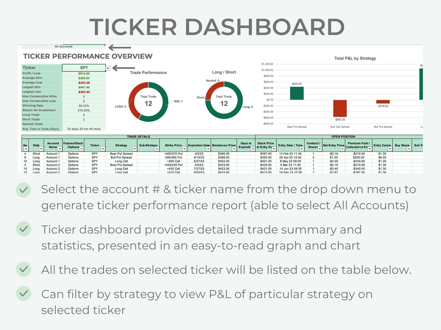 Options, Stocks & Futures Trading Journal | Multi-Account Trading Spreadsheet (Up to 10 Accounts)