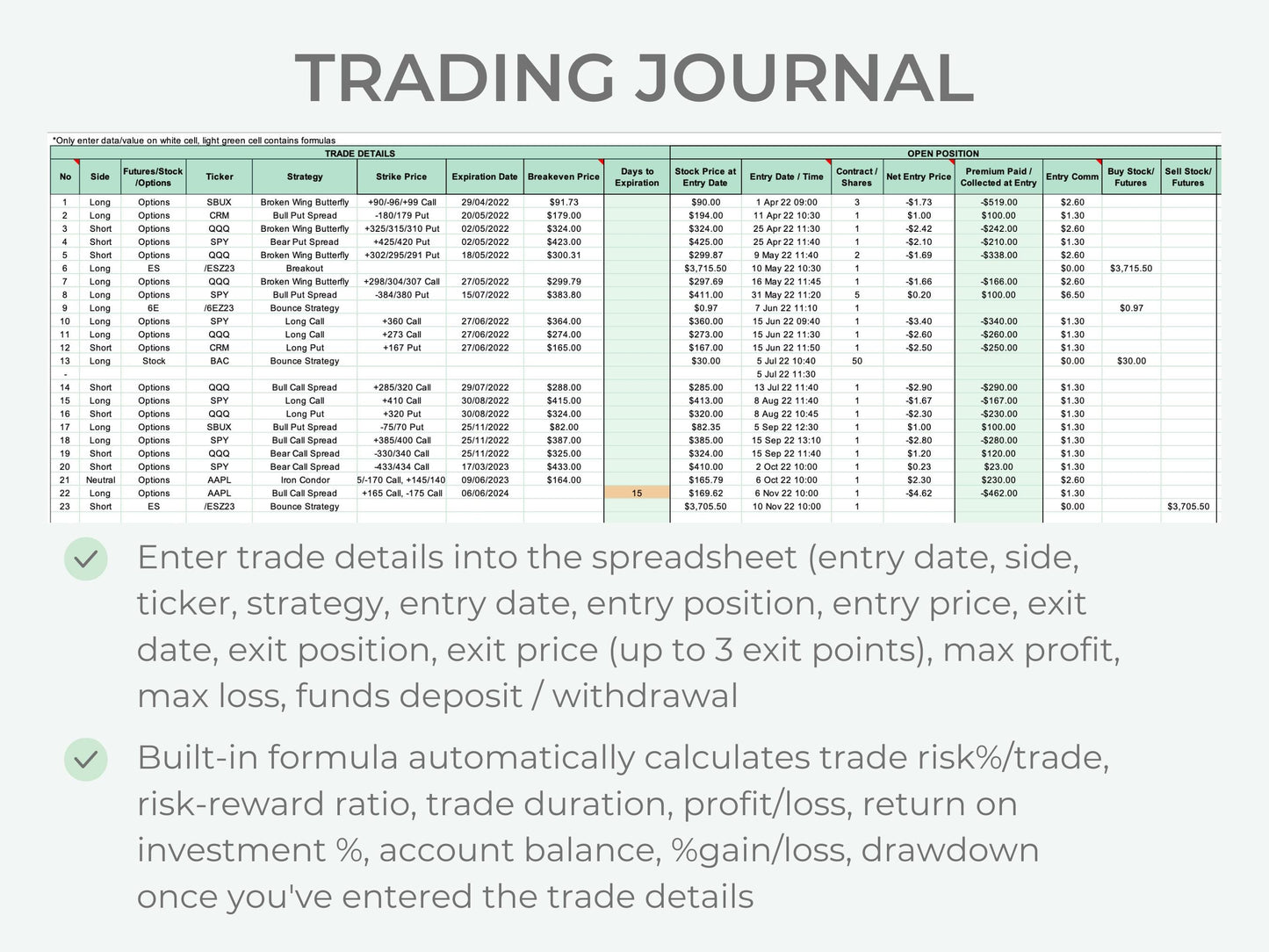 All-in-One Trading Journal (Options, Stock & Futures)