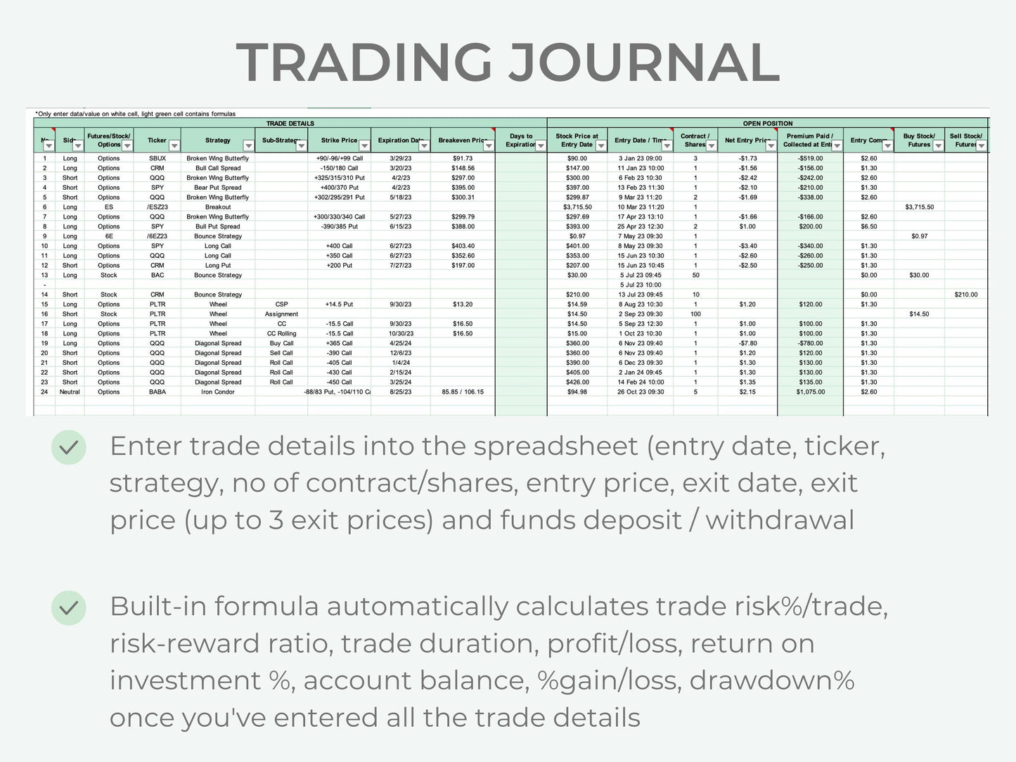 Options, Stocks & Futures Trading Journal | Multi-Account Trading Spreadsheet (Up to 10 Accounts)