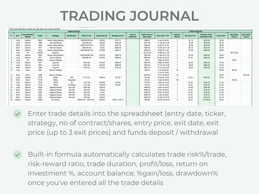 Options, Stocks & Futures Trading Journal | Multi-Account Trading Spreadsheet (Up to 10 Accounts)
