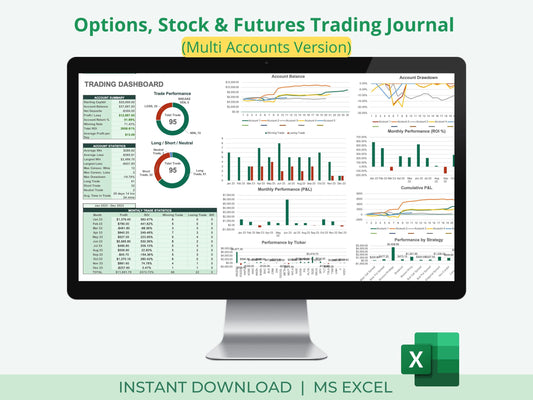 Options, Stocks & Futures Trading Journal | Multi-Account Trading Spreadsheet (Up to 10 Accounts)