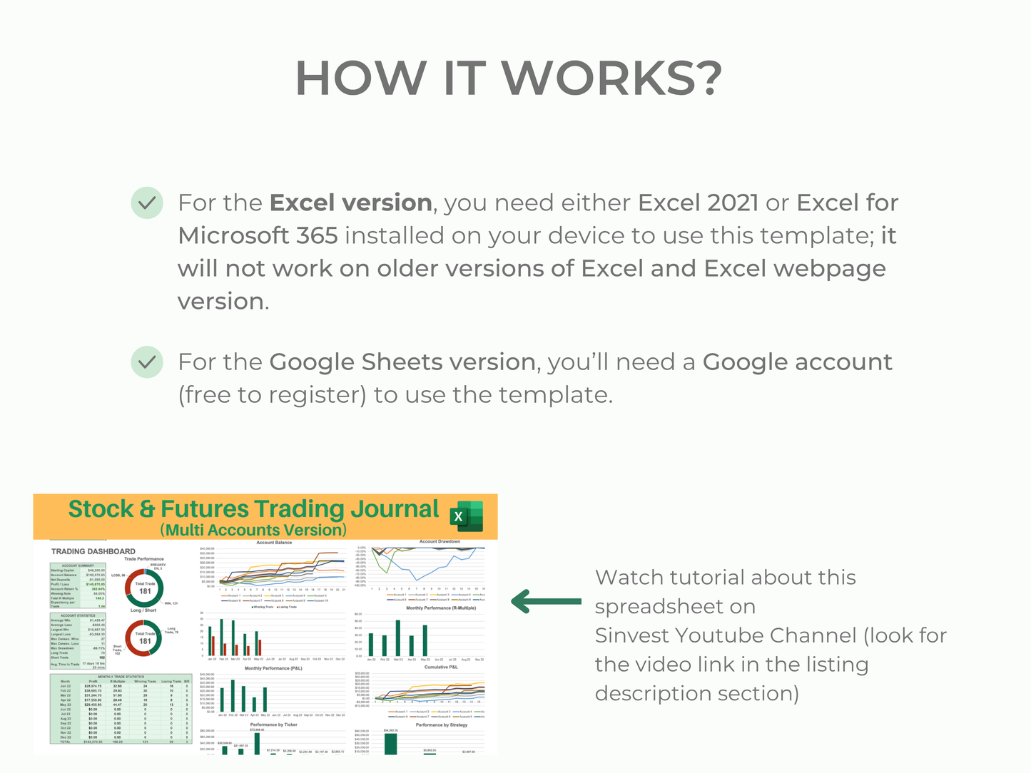 Stocks & Futures Trading Journal | Multi-Account Trading Spreadsheet (Up to 10 Accounts)