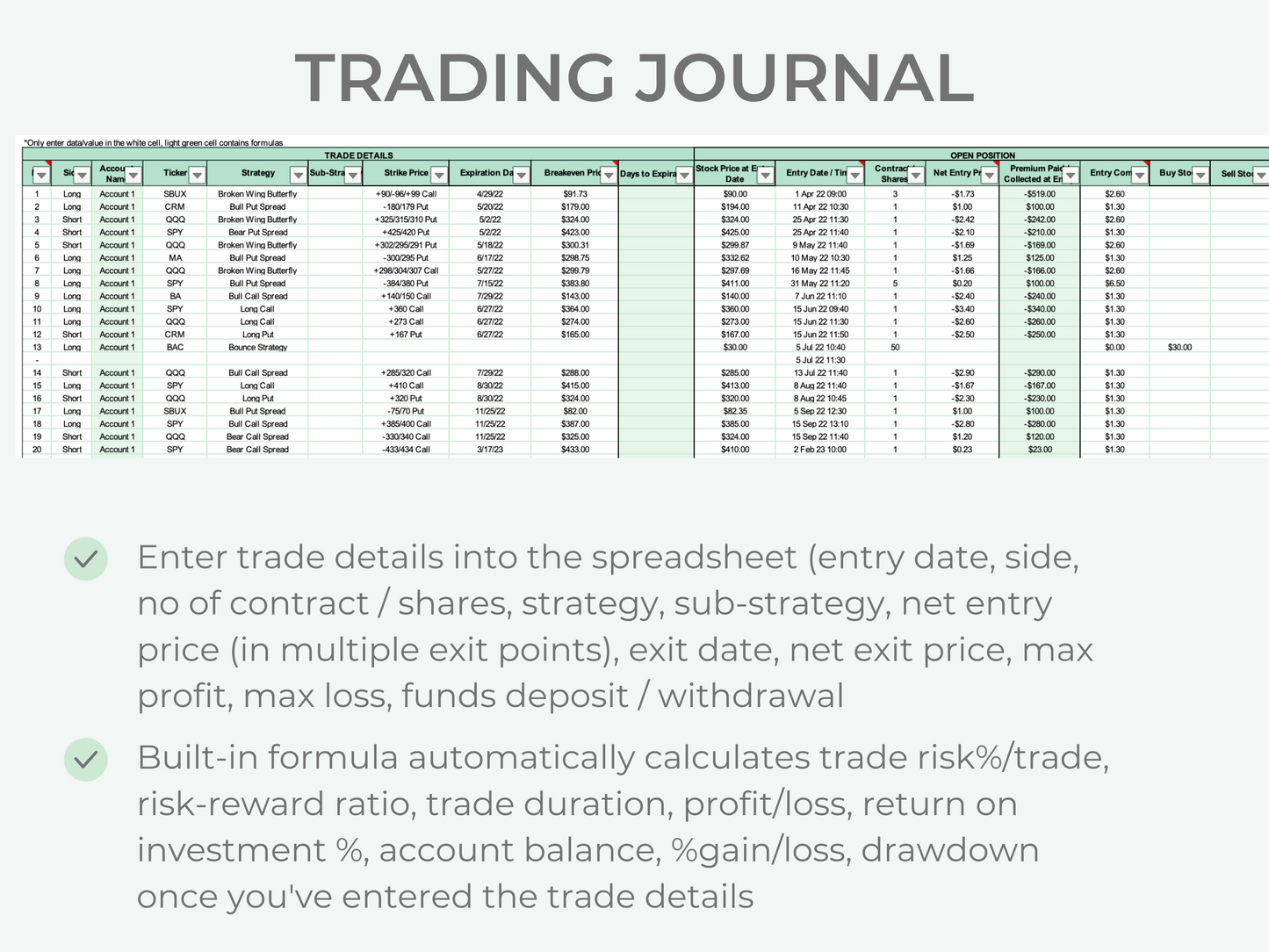 Options & Stock Trading Journal Multi Account