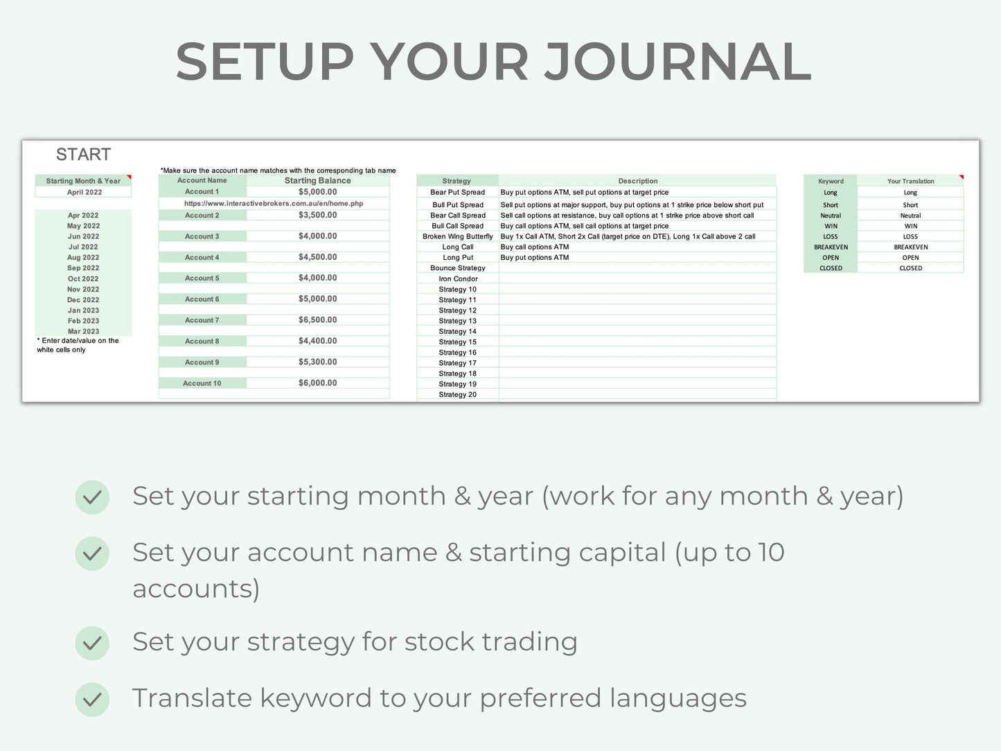 Options & Stock Trading Journal Multi Account