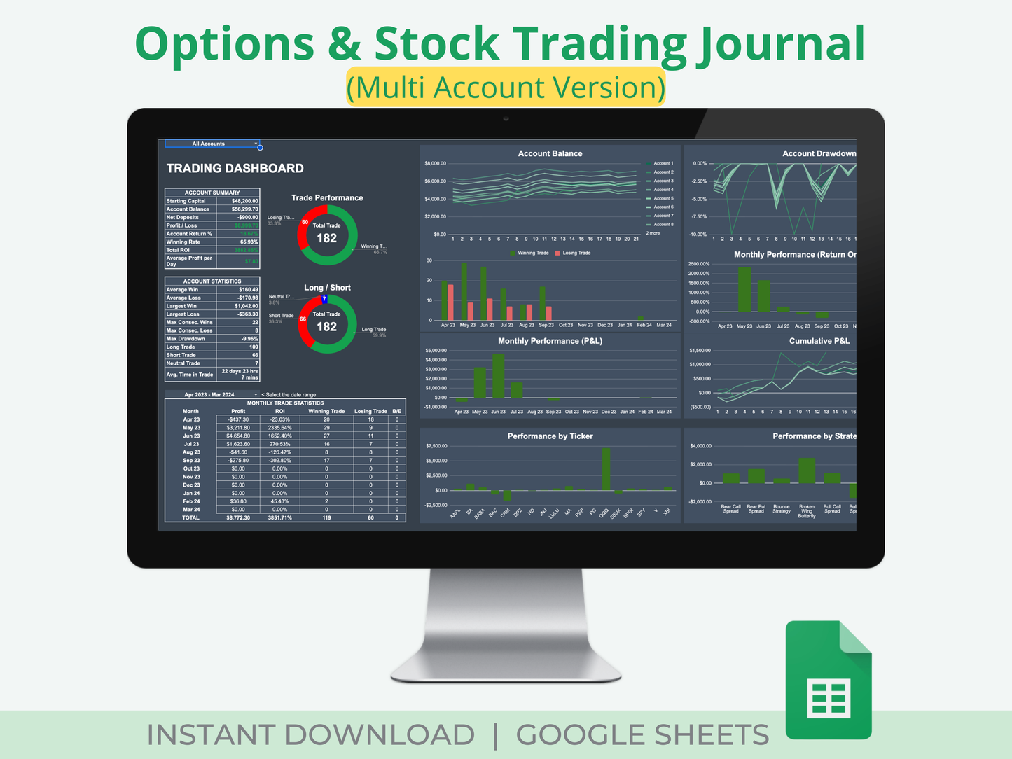Options & Stock Trading Journal Multi Account