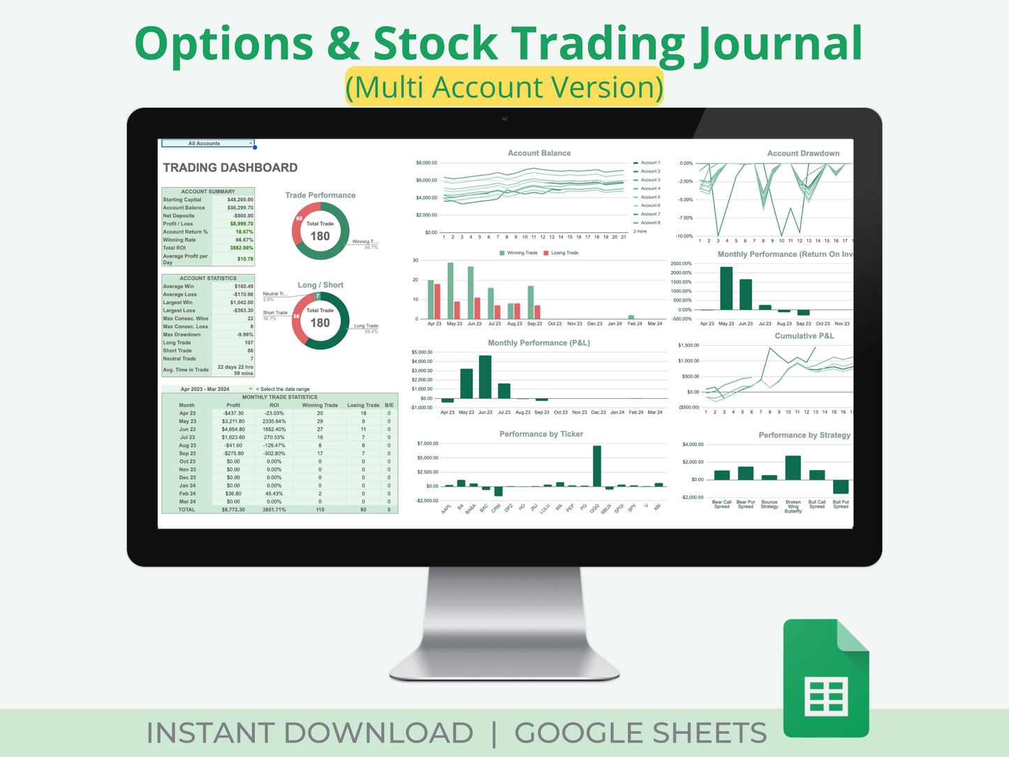 Options & Stock Trading Journal Multi Account