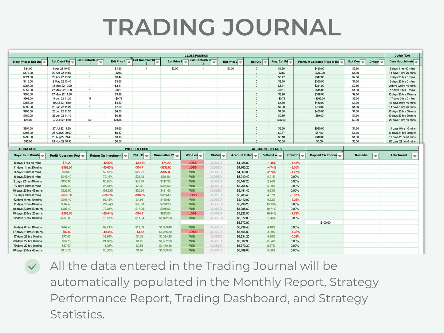 Options & Stock Trading Journal Multi Account