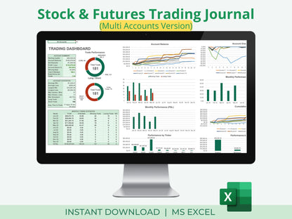 Stocks & Futures Trading Journal | Multi-Account Trading Spreadsheet (Up to 10 Accounts)